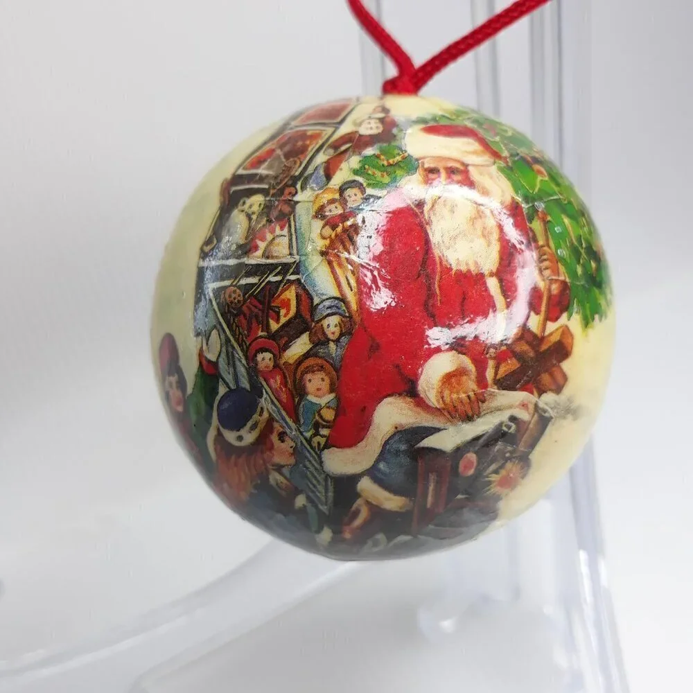 Vtg Victorian Decoupage Ornaments of Santa Claus and Christmas Wreath